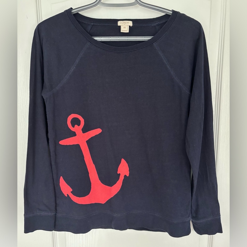 J. Crew Navy Long Sleeve Shirt with Orange Anchor Size XS